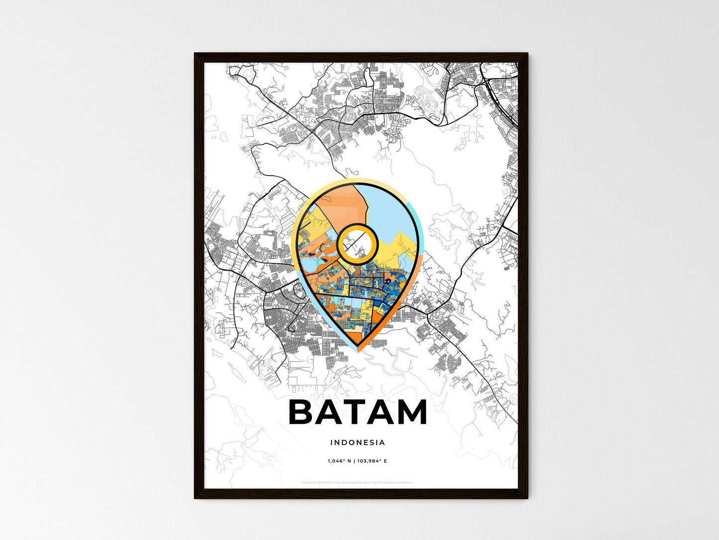 BATAM INDONESIA minimal art map with a colorful icon. Where it all began, Couple map gift. Style 1