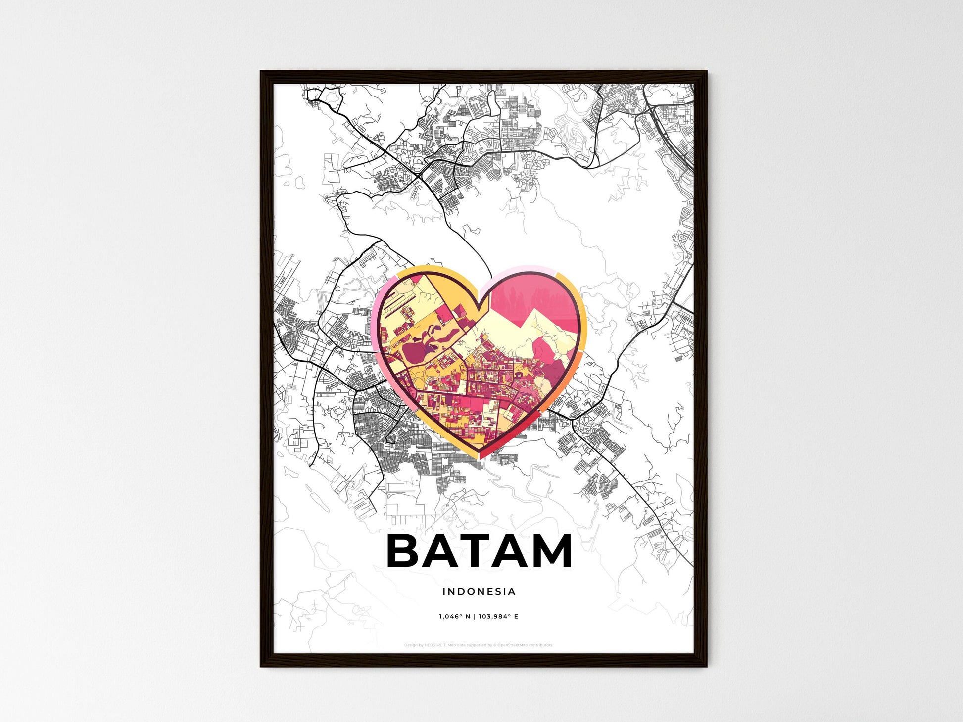 BATAM INDONESIA minimal art map with a colorful icon. Where it all began, Couple map gift. Style 2