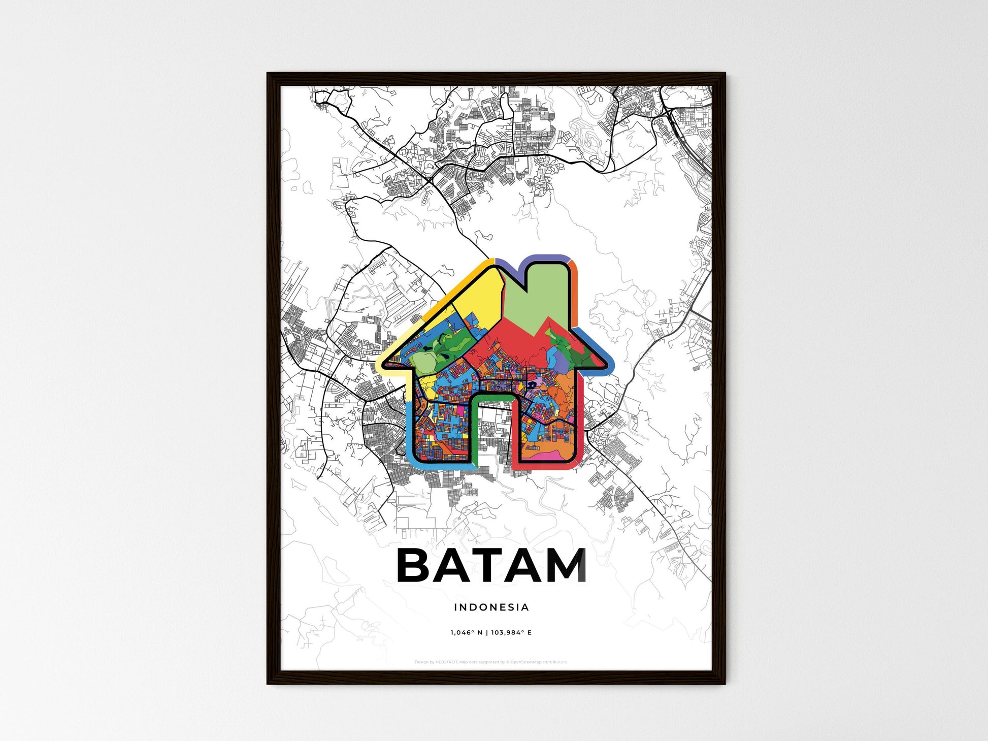 BATAM INDONESIA minimal art map with a colorful icon. Where it all began, Couple map gift. Style 3