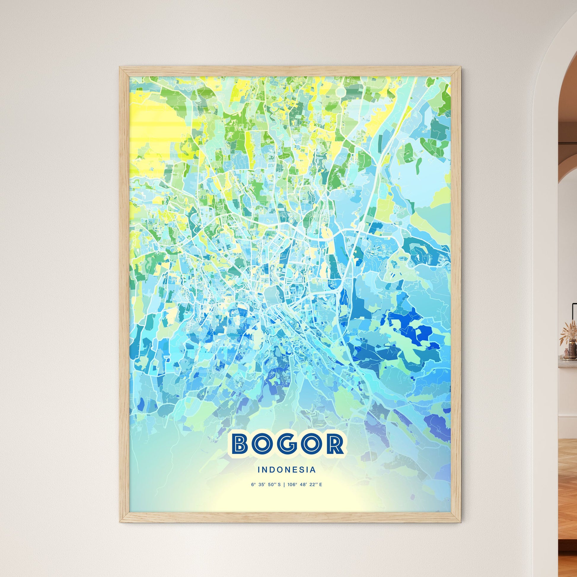 Colorful BOGOR INDONESIA Fine Art Map Cool Blue