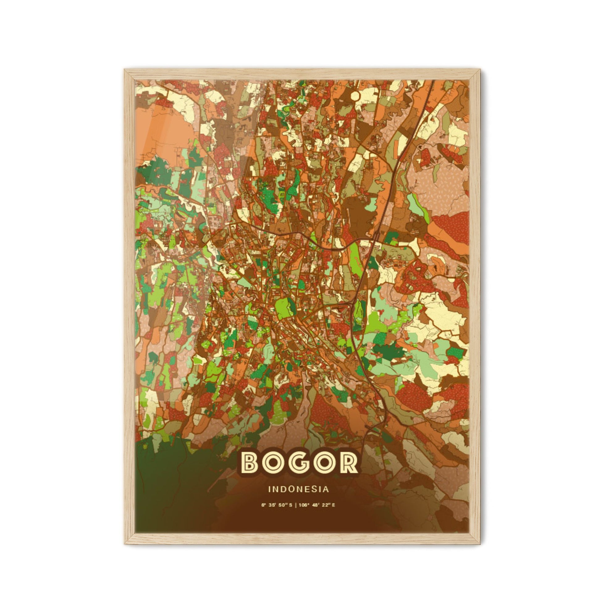 Colorful BOGOR INDONESIA Fine Art Map Farmhouse