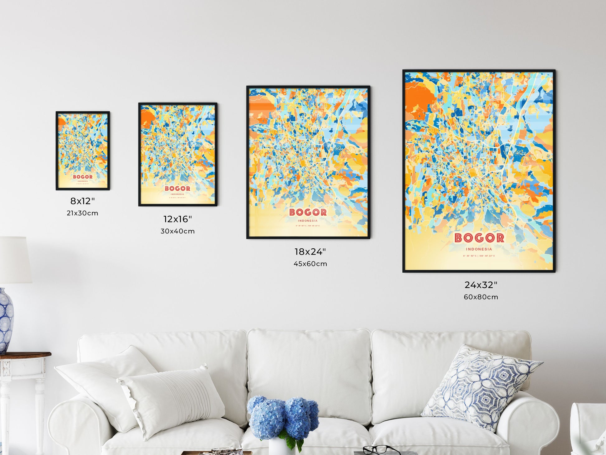 Colorful BOGOR INDONESIA Fine Art Map Blue Orange