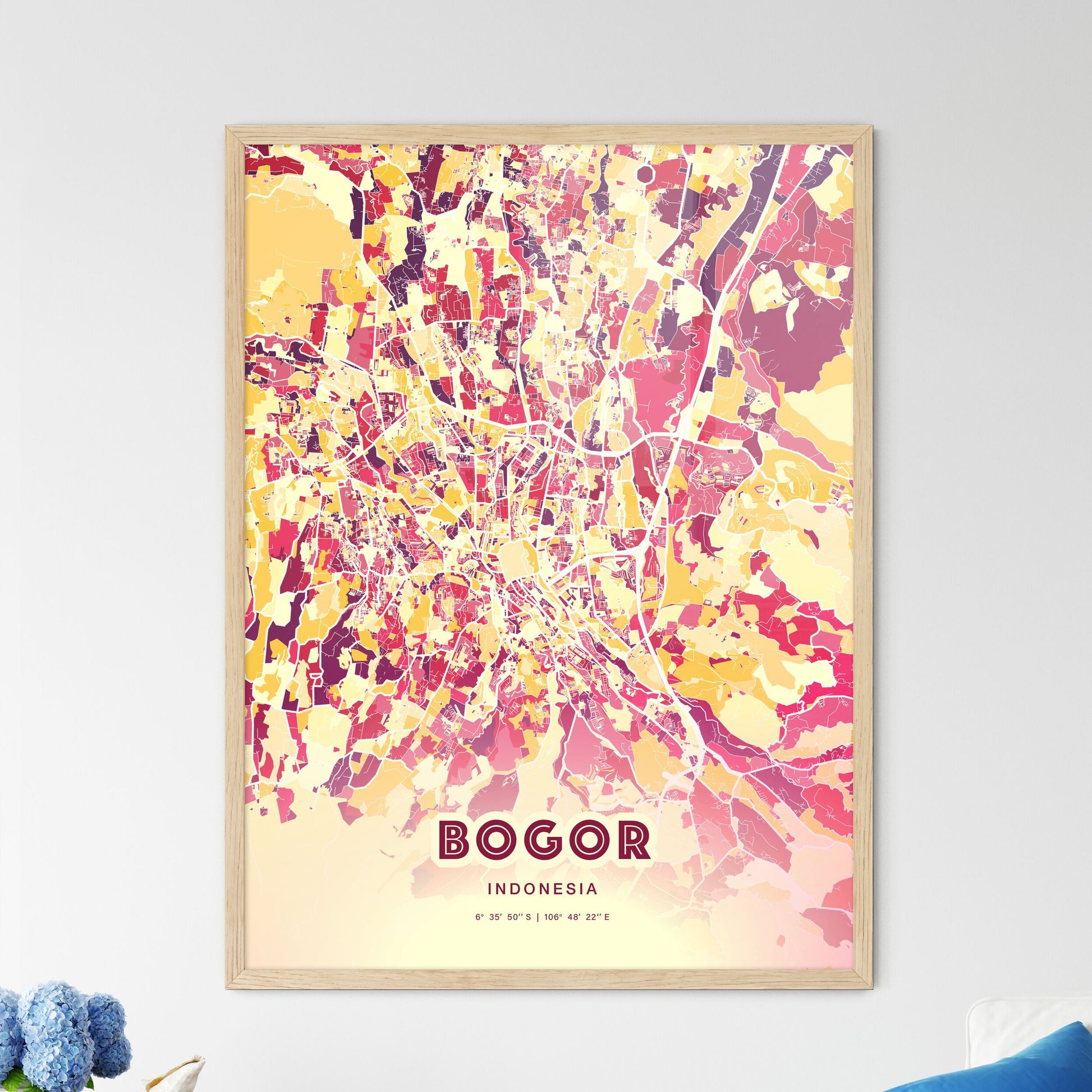 Colorful BOGOR INDONESIA Fine Art Map Hot Red