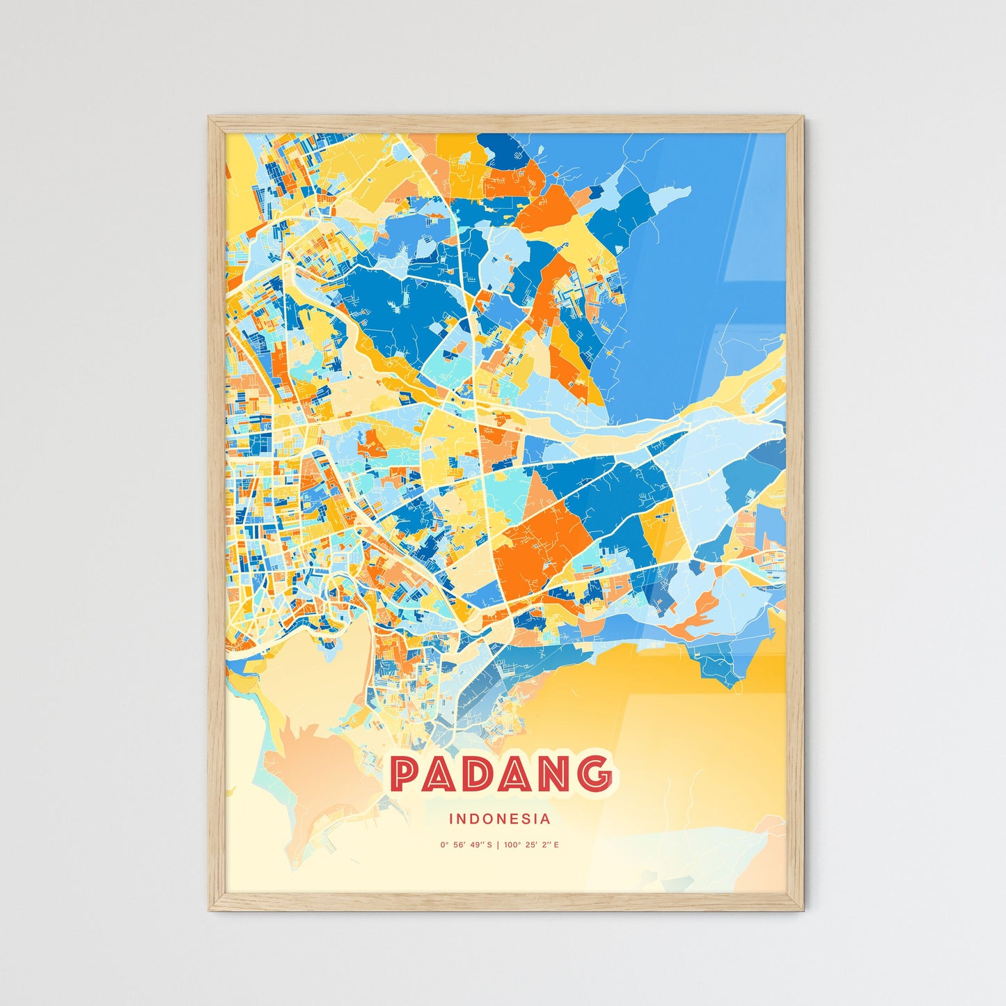 Colorful PADANG INDONESIA Fine Art Map Blue Orange