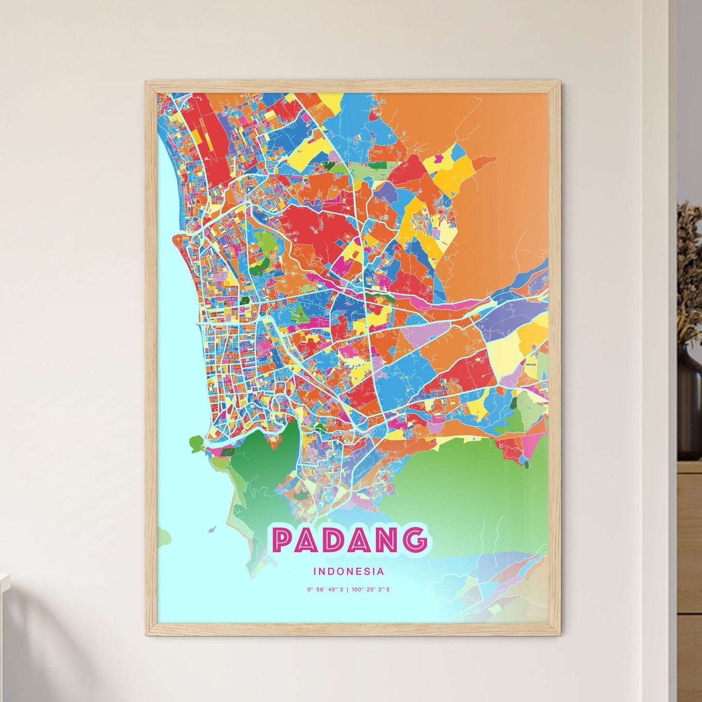 Colorful PADANG INDONESIA Fine Art Map Crazy Colors