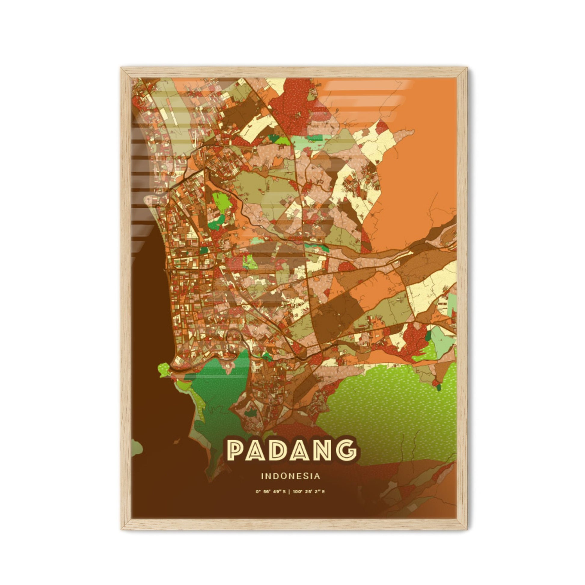 Colorful PADANG INDONESIA Fine Art Map Farmhouse