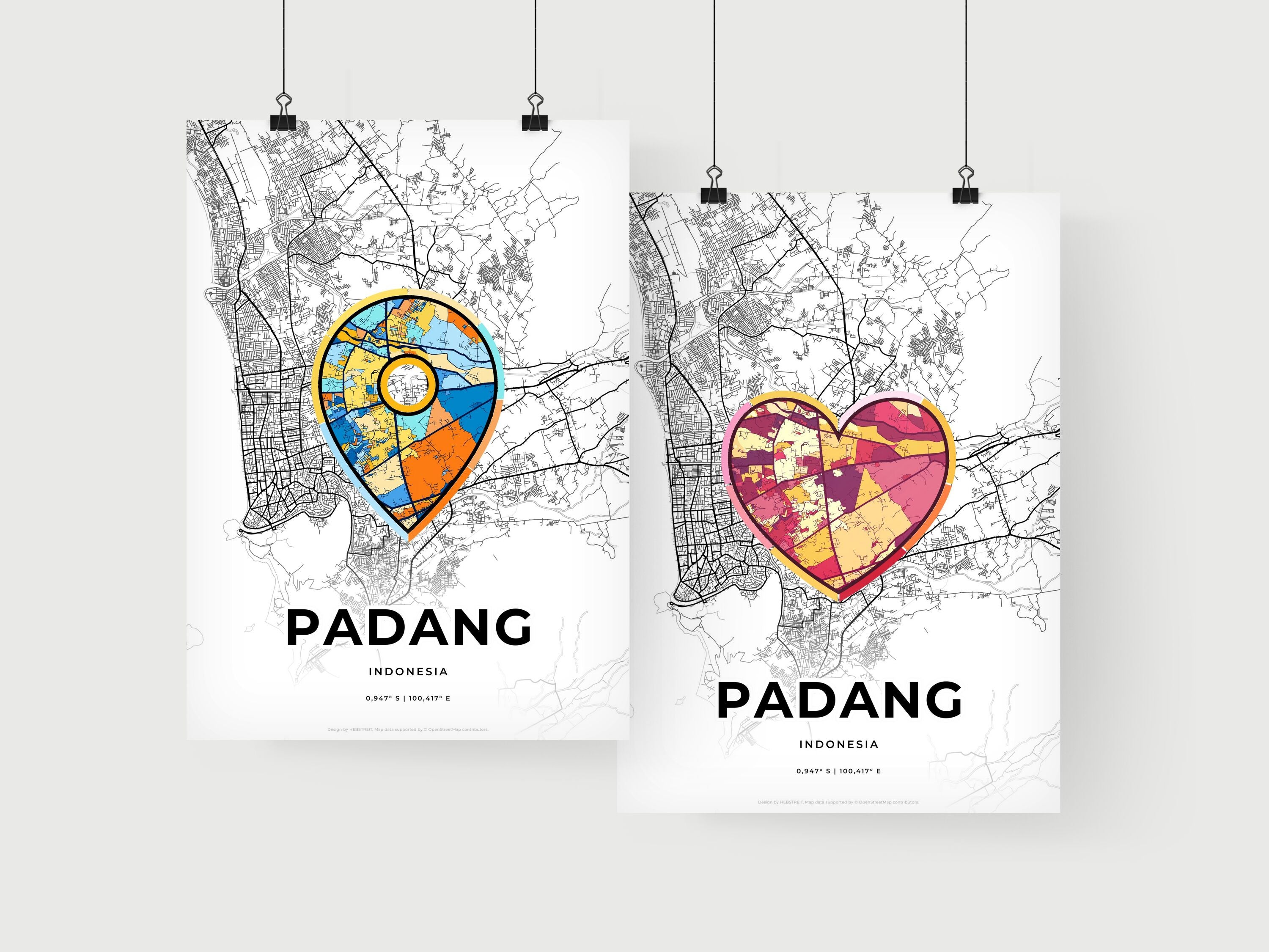 PADANG INDONESIA minimal art map with a colorful icon. Creative city ...