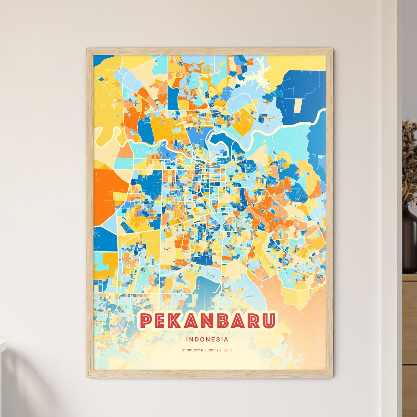 Colorful PEKANBARU INDONESIA Fine Art Map Blue Orange