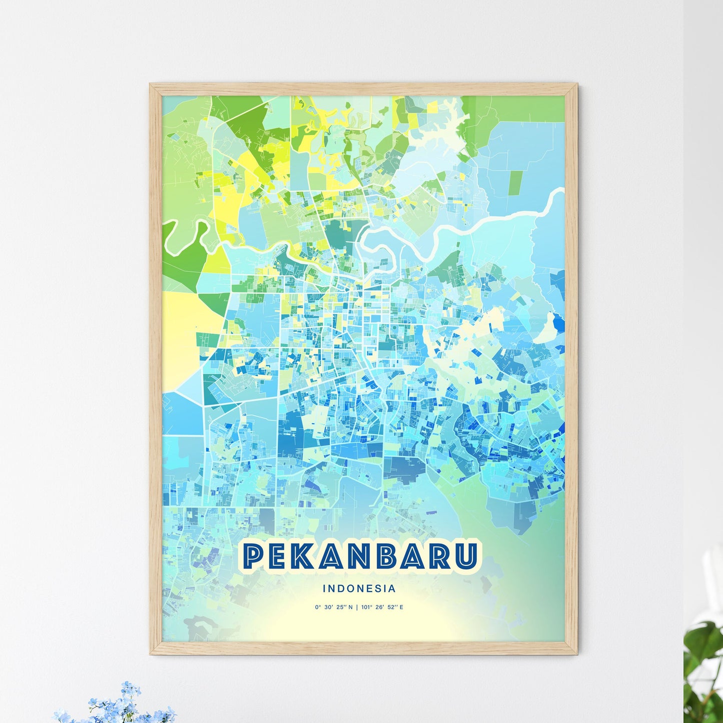 Colorful PEKANBARU INDONESIA Fine Art Map Cool Blue