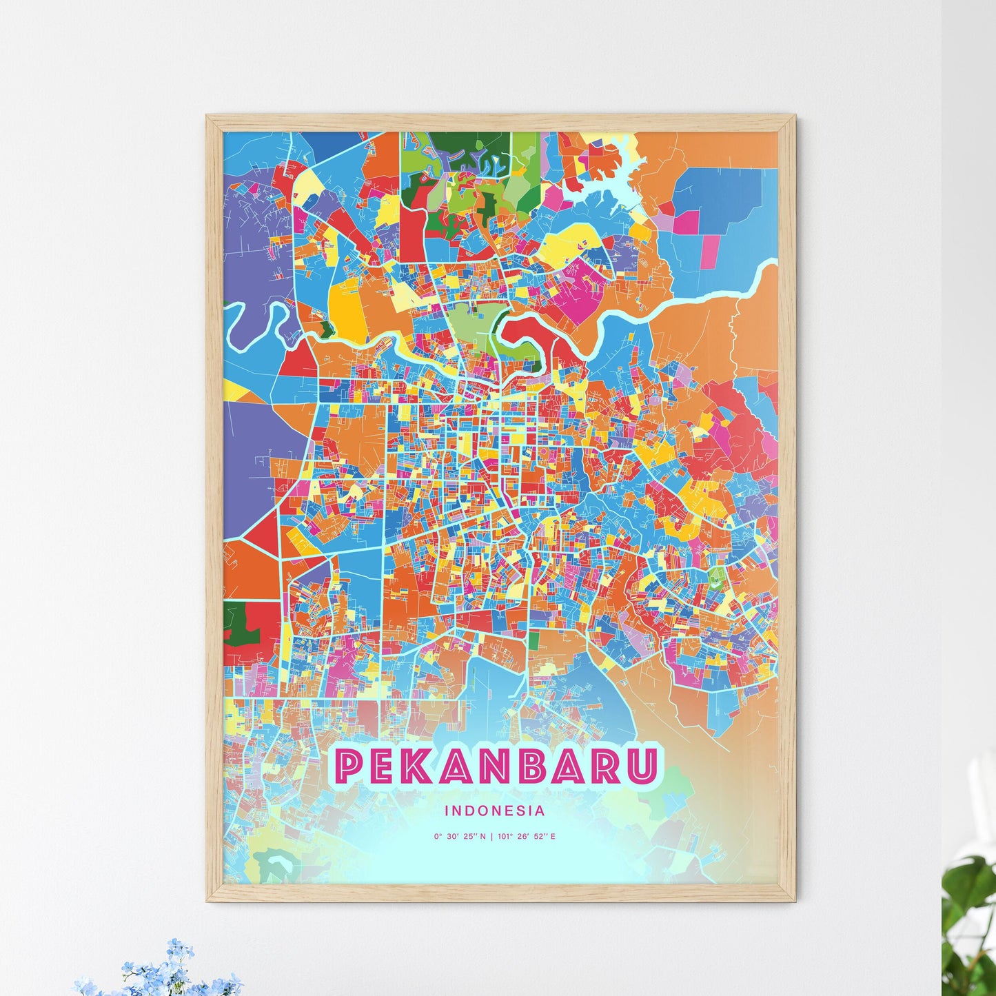 Colorful PEKANBARU INDONESIA Fine Art Map Crazy Colors