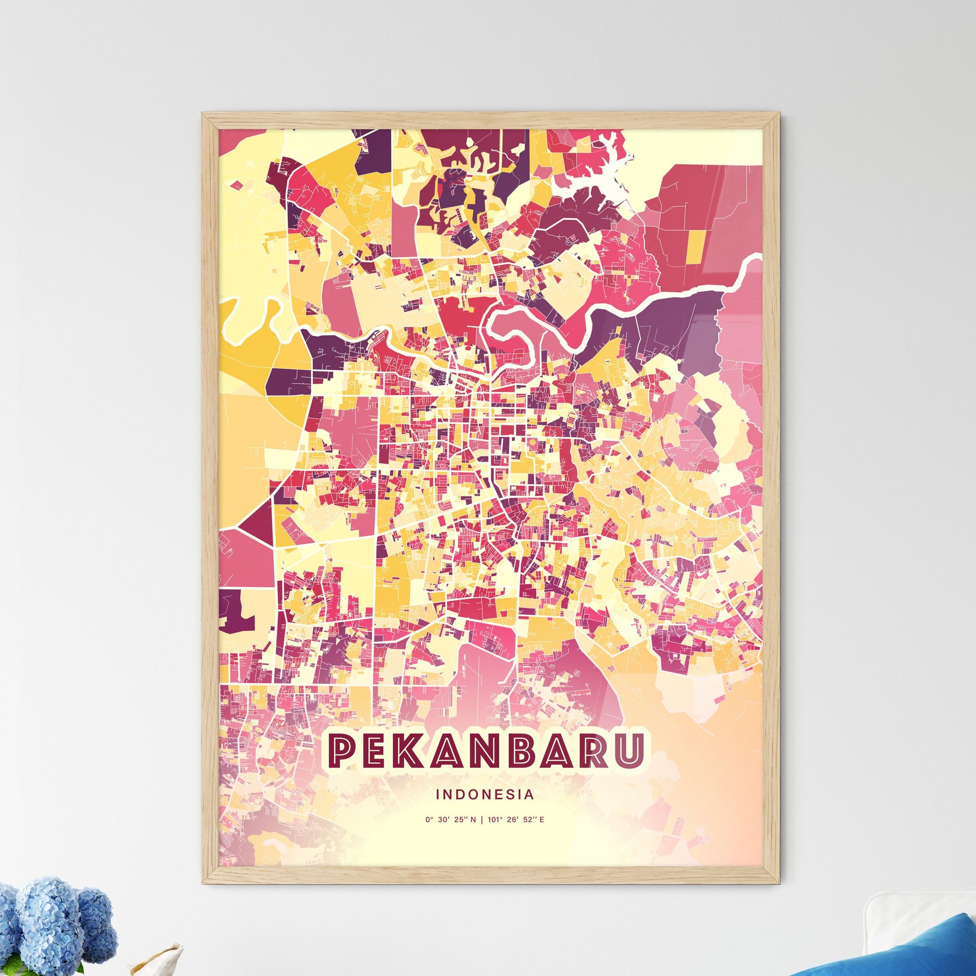 Colorful PEKANBARU INDONESIA Fine Art Map Hot Red