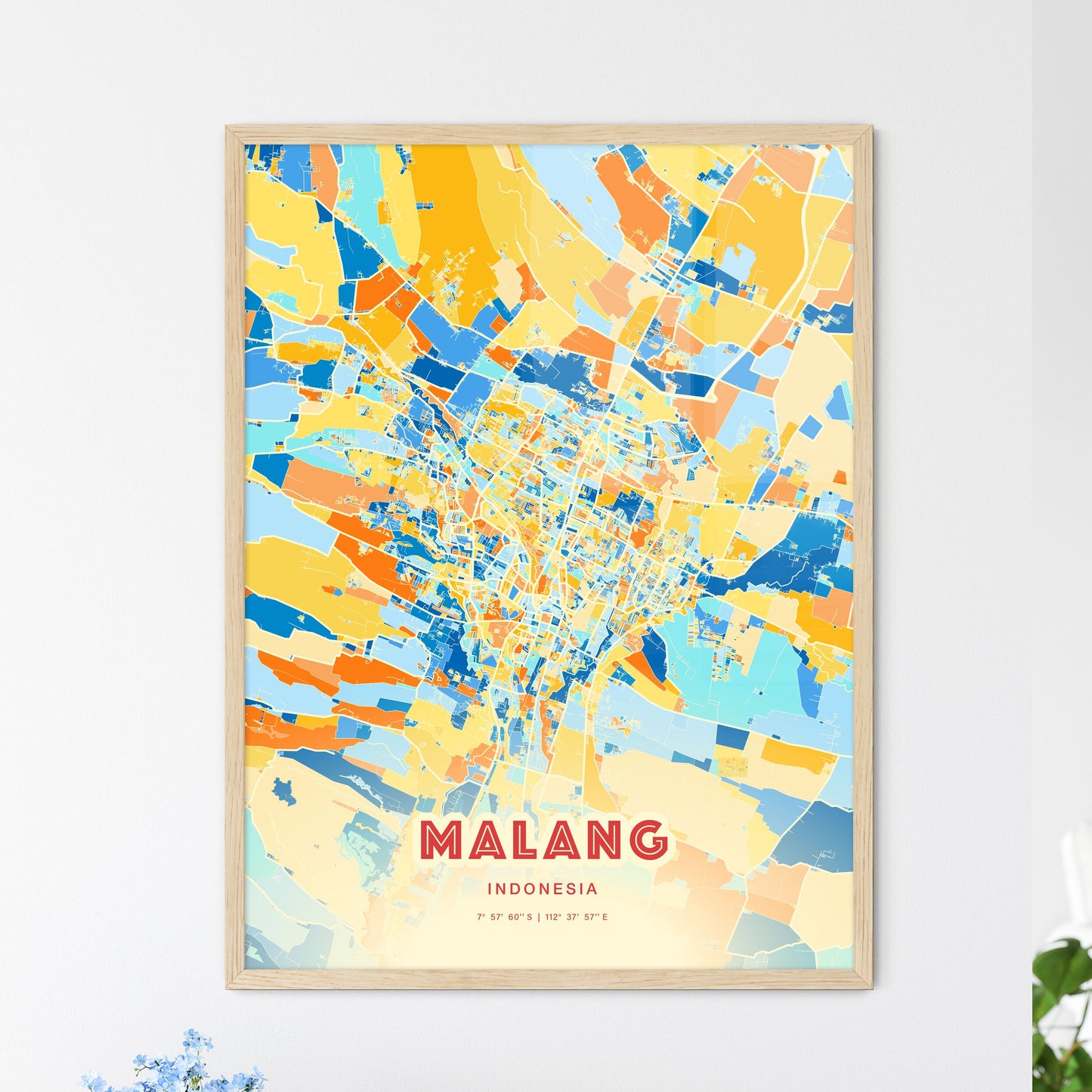 Colorful MALANG INDONESIA Fine Art Map Blue Orange