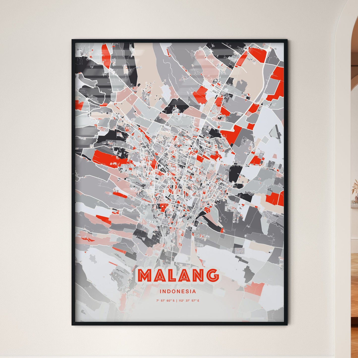 Colorful MALANG INDONESIA Fine Art Map Modern