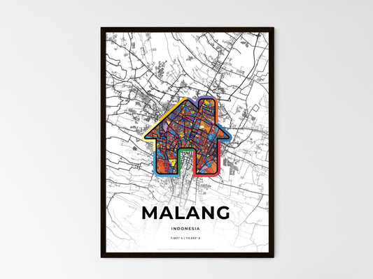 Malang Indonesia wedding art map with home icon