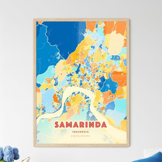 Colorful SAMARINDA INDONESIA Fine Art Map Blue Orange