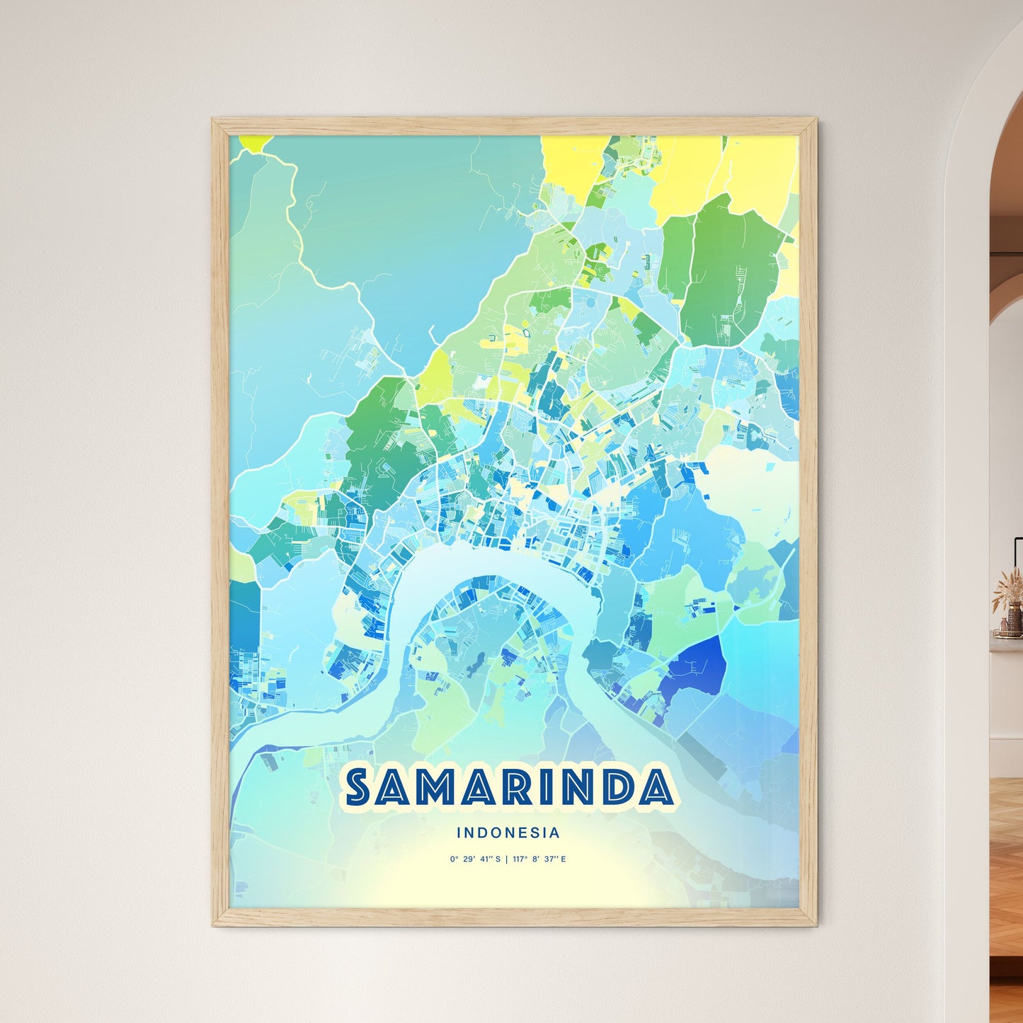 Colorful SAMARINDA INDONESIA Fine Art Map Cool Blue