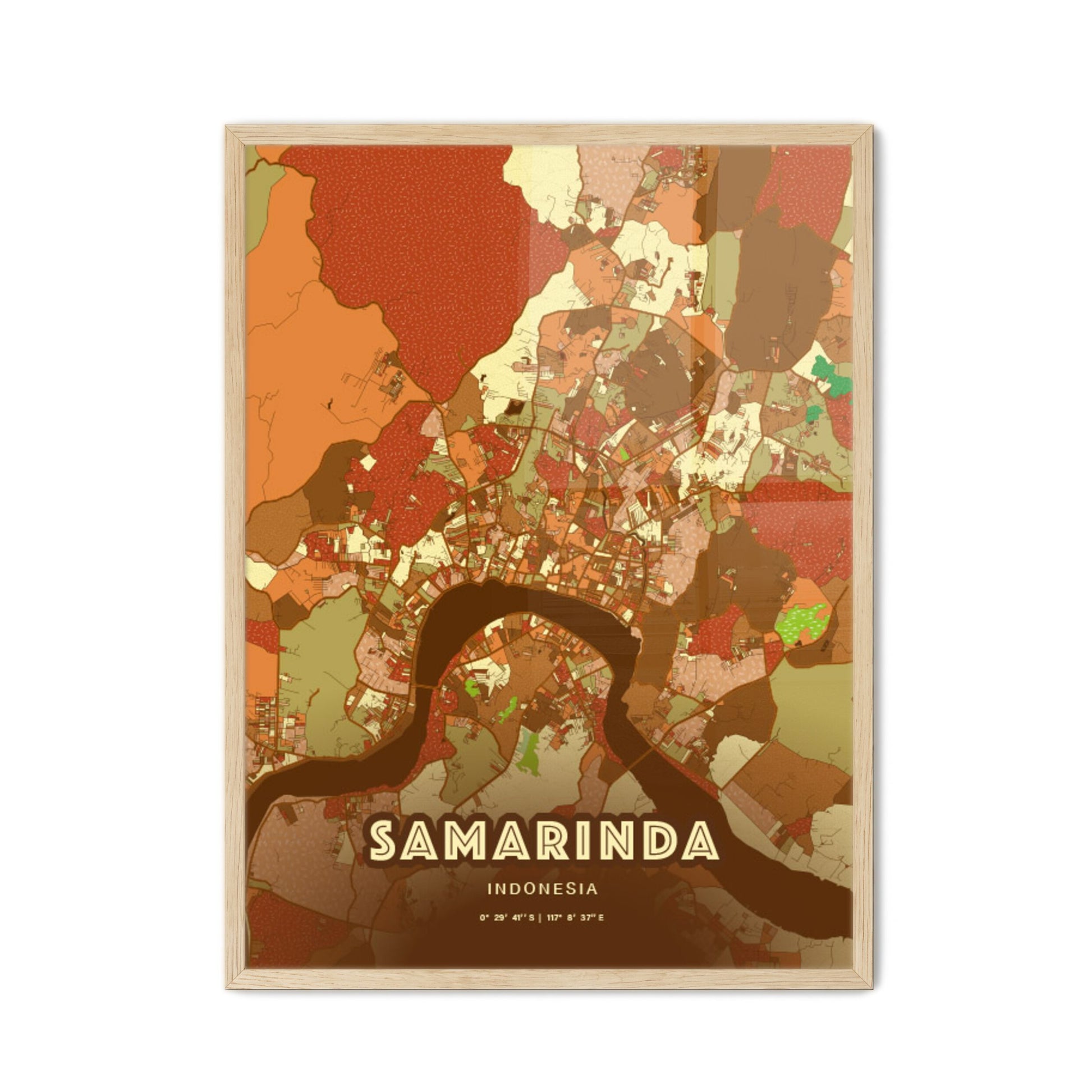 Colorful SAMARINDA INDONESIA Fine Art Map Farmhouse