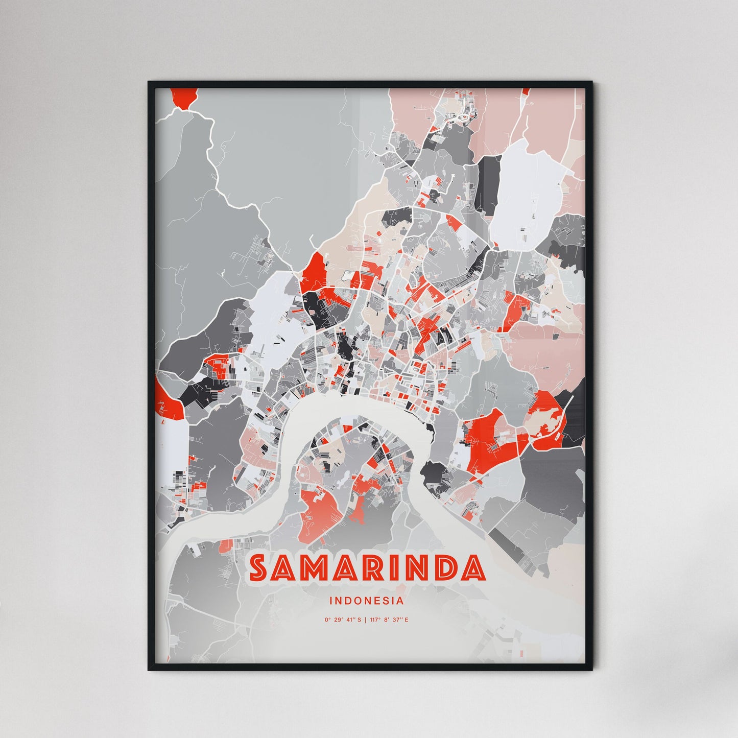 Colorful SAMARINDA INDONESIA Fine Art Map Modern