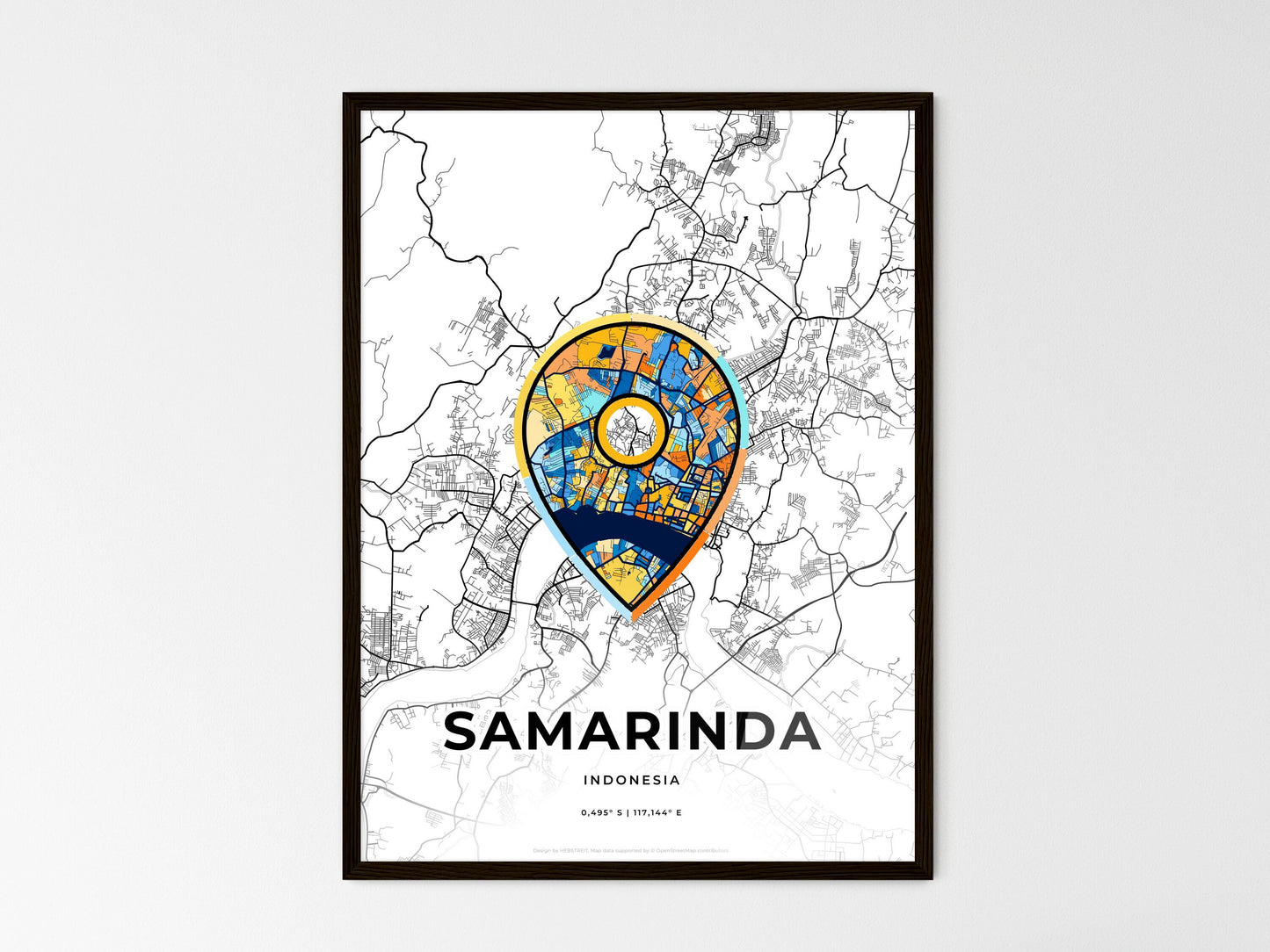 Samarinda Indonesia wedding art map with pointer icon