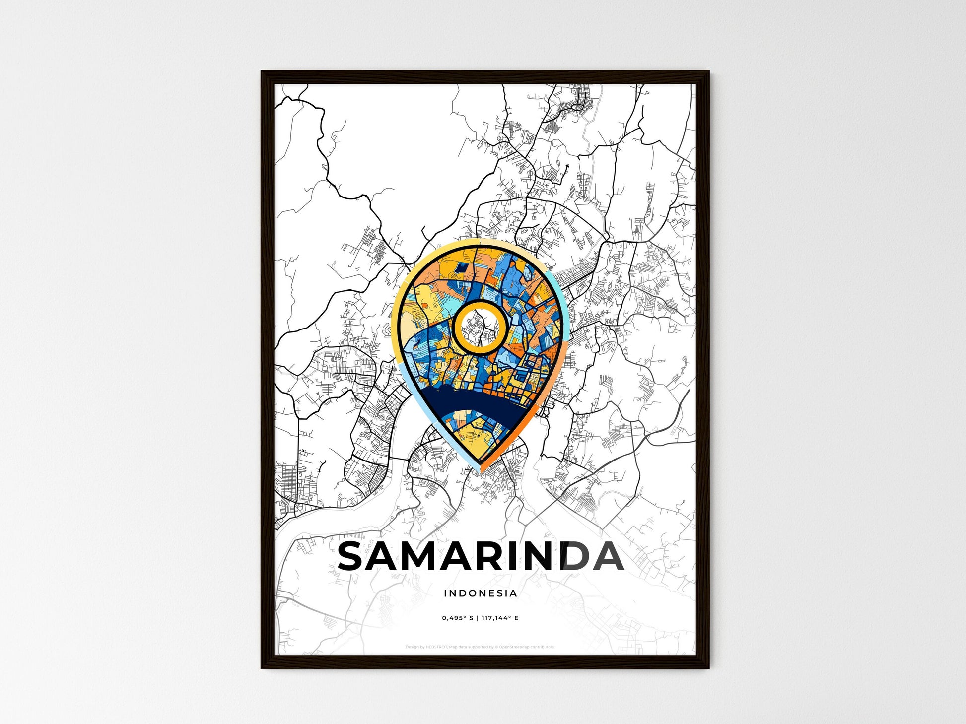 Samarinda Indonesia wedding art map with pointer icon