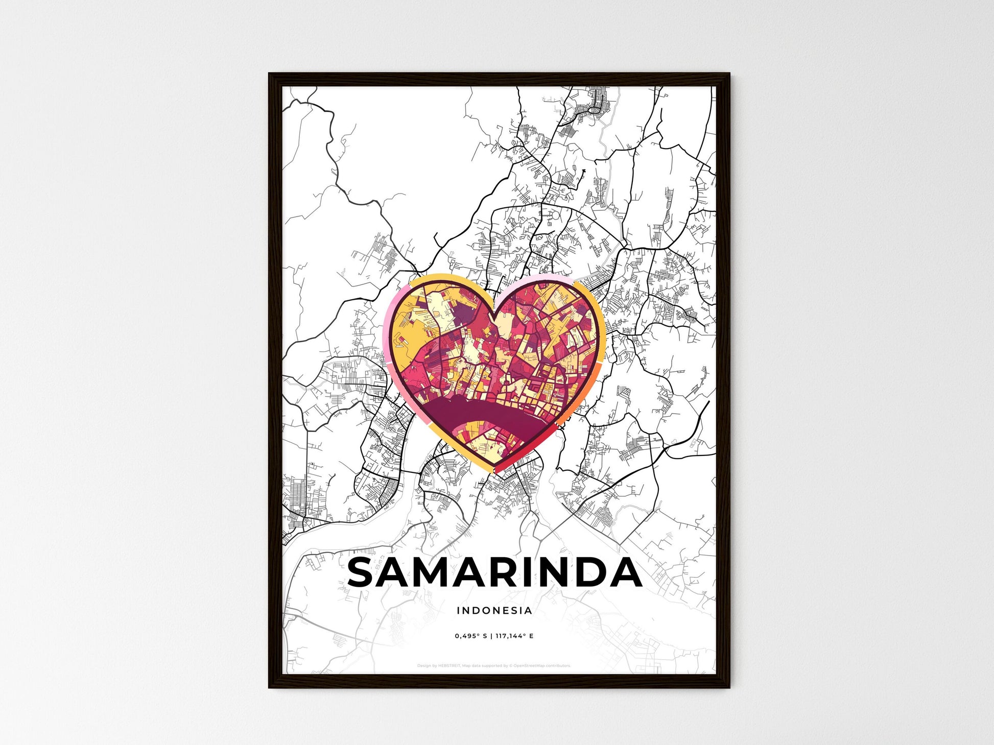 Samarinda Indonesia wedding art map with heart icon