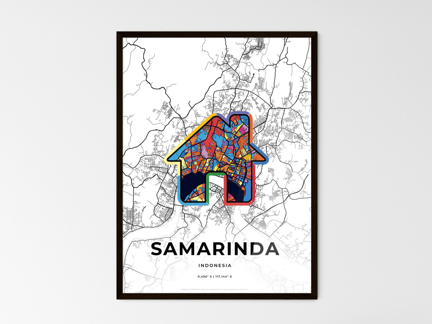 Samarinda Indonesia wedding art map with home icon