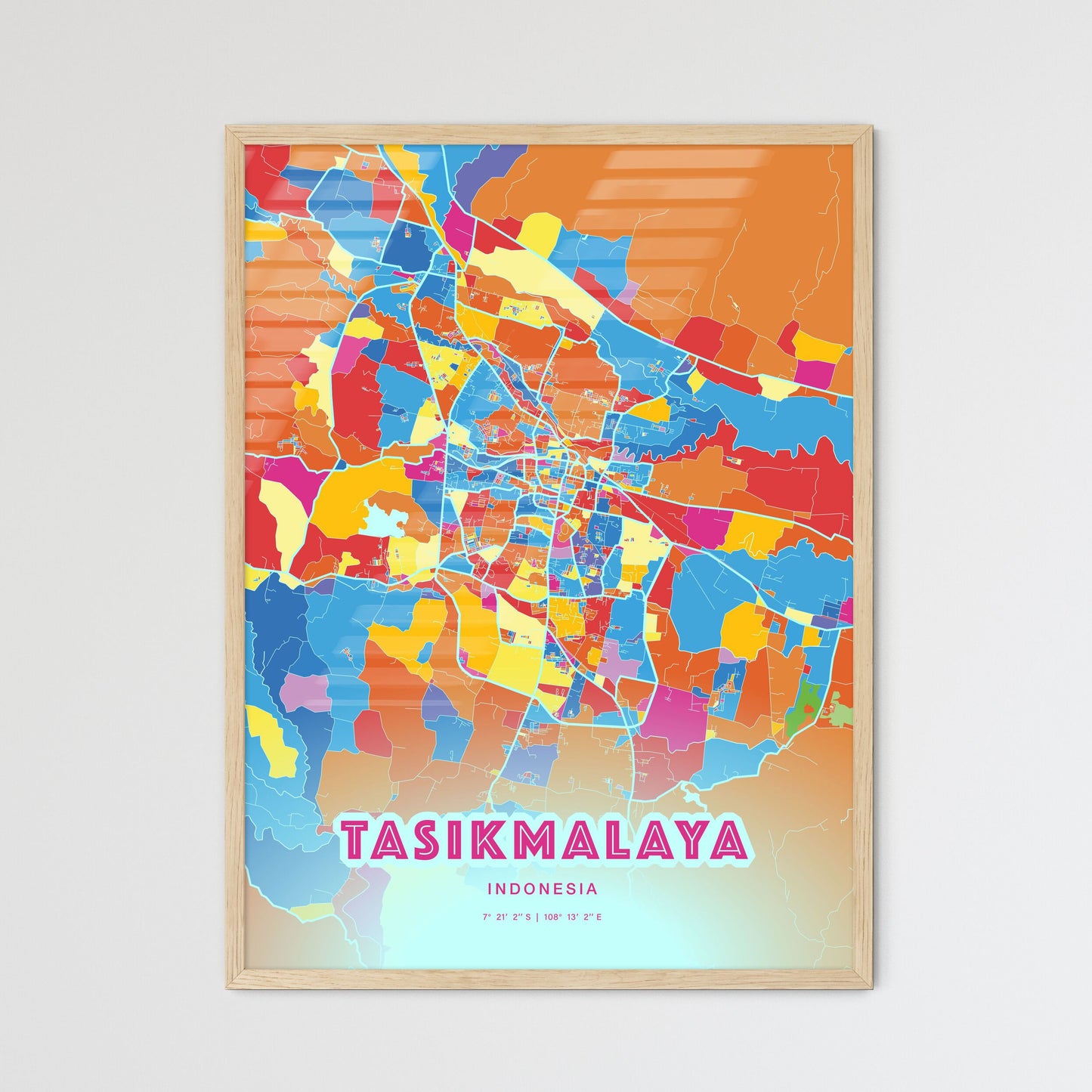 Colorful TASIKMALAYA INDONESIA Fine Art Map Crazy Colors