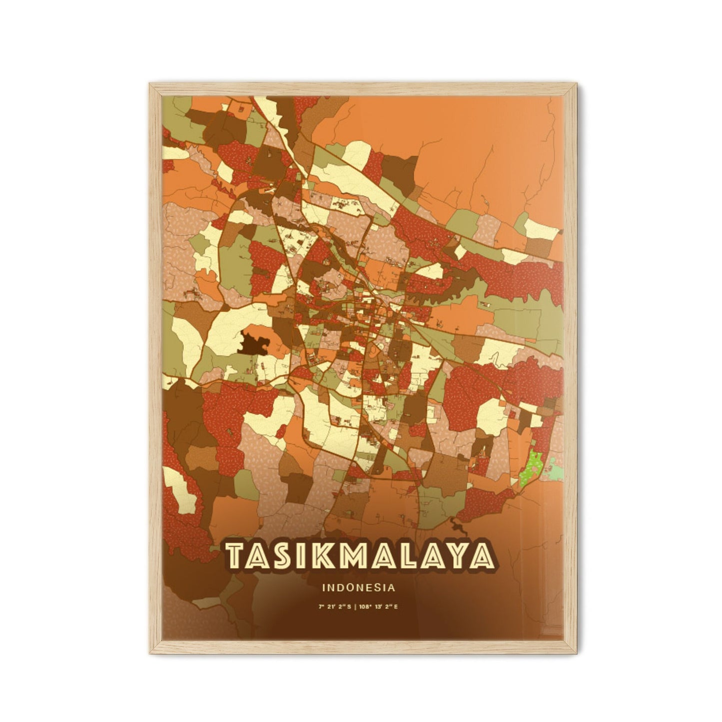 Colorful TASIKMALAYA INDONESIA Fine Art Map Farmhouse