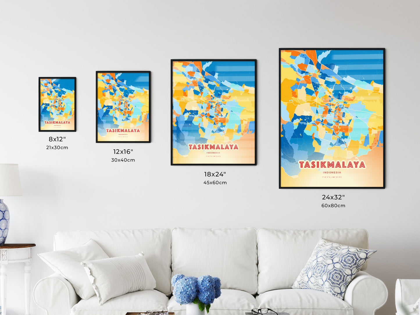 Colorful TASIKMALAYA INDONESIA Fine Art Map Blue Orange