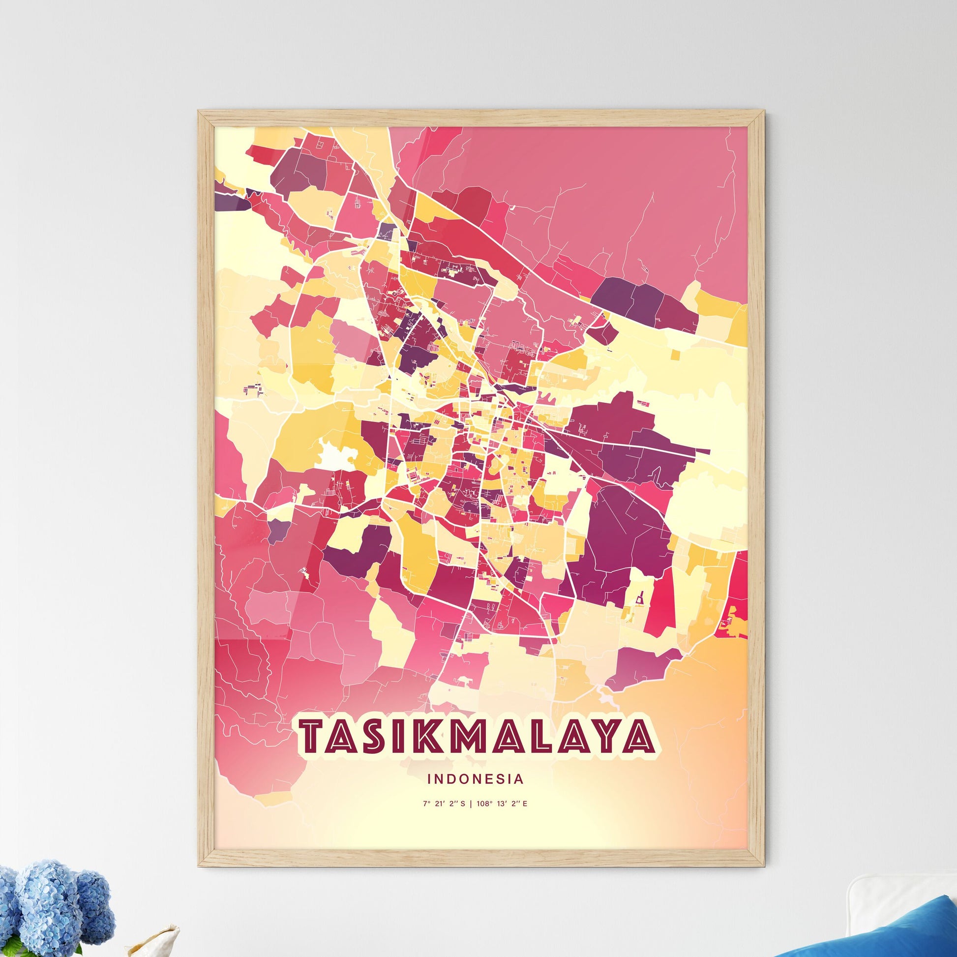 Colorful TASIKMALAYA INDONESIA Fine Art Map Hot Red