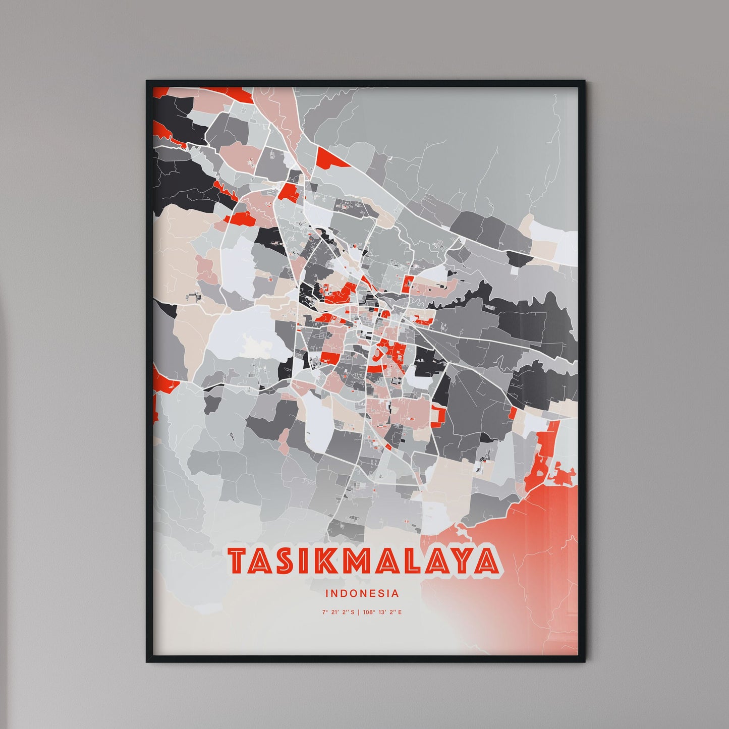 Colorful TASIKMALAYA INDONESIA Fine Art Map Modern