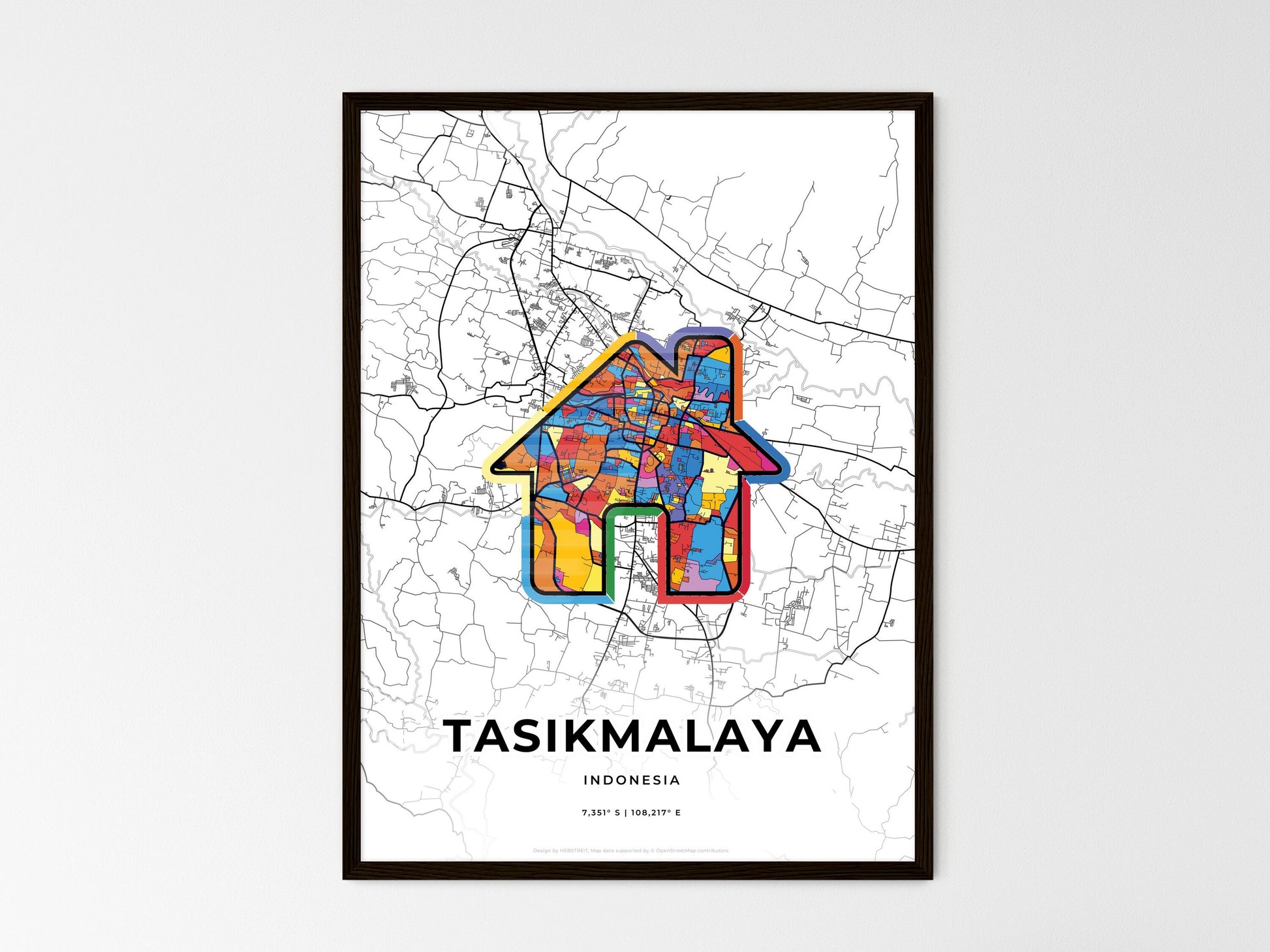 TASIKMALAYA INDONESIA minimal art map with a colorful icon. Style 3