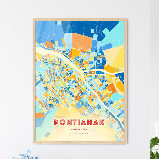 Colorful PONTIANAK INDONESIA Fine Art Map Blue Orange