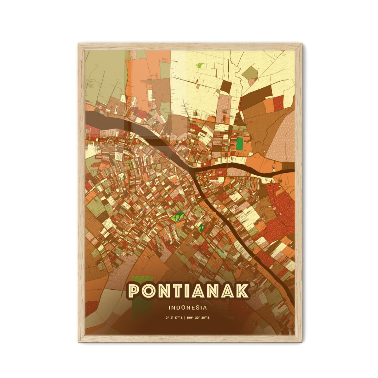 Colorful PONTIANAK INDONESIA Fine Art Map Farmhouse