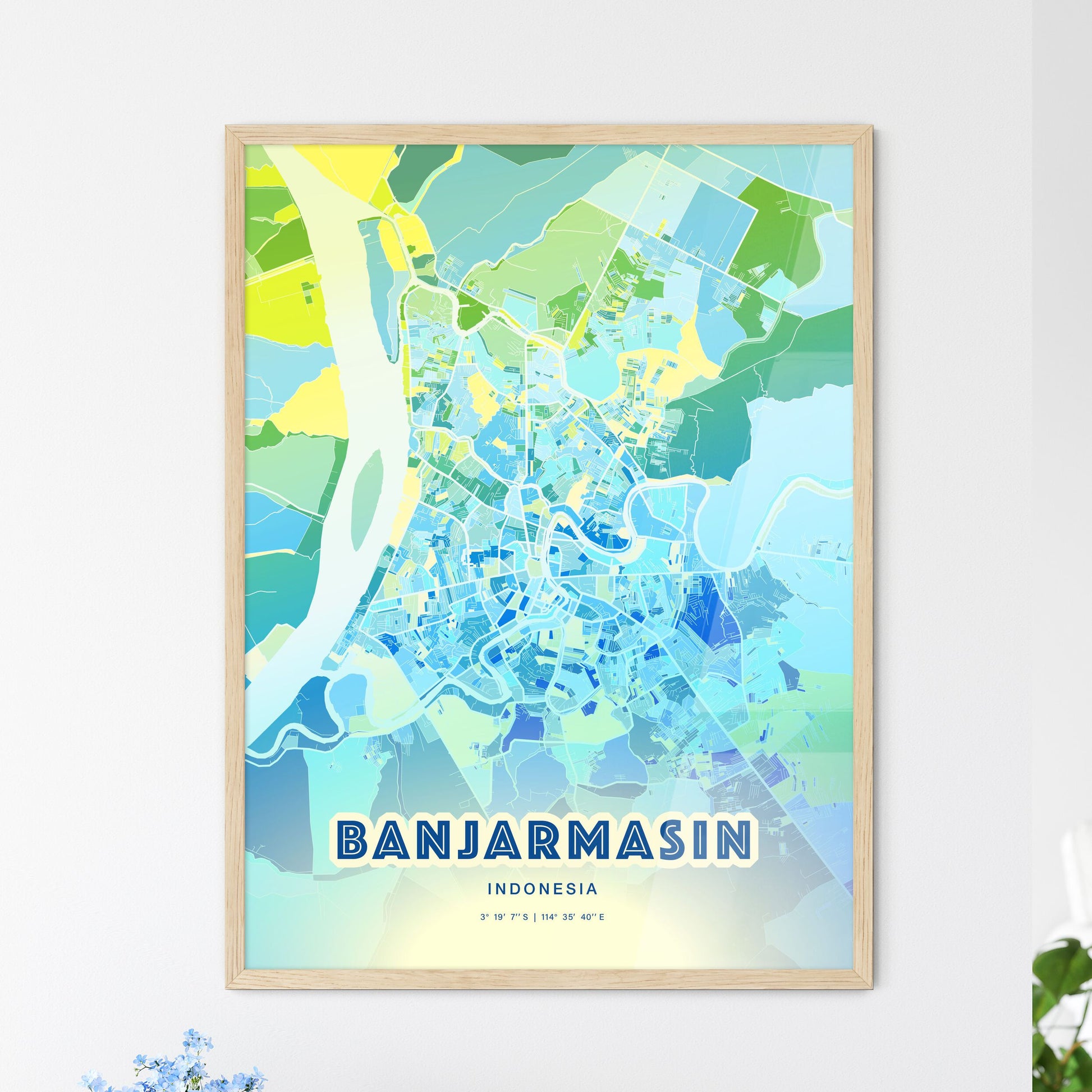 Colorful BANJARMASIN INDONESIA Fine Art Map Cool Blue