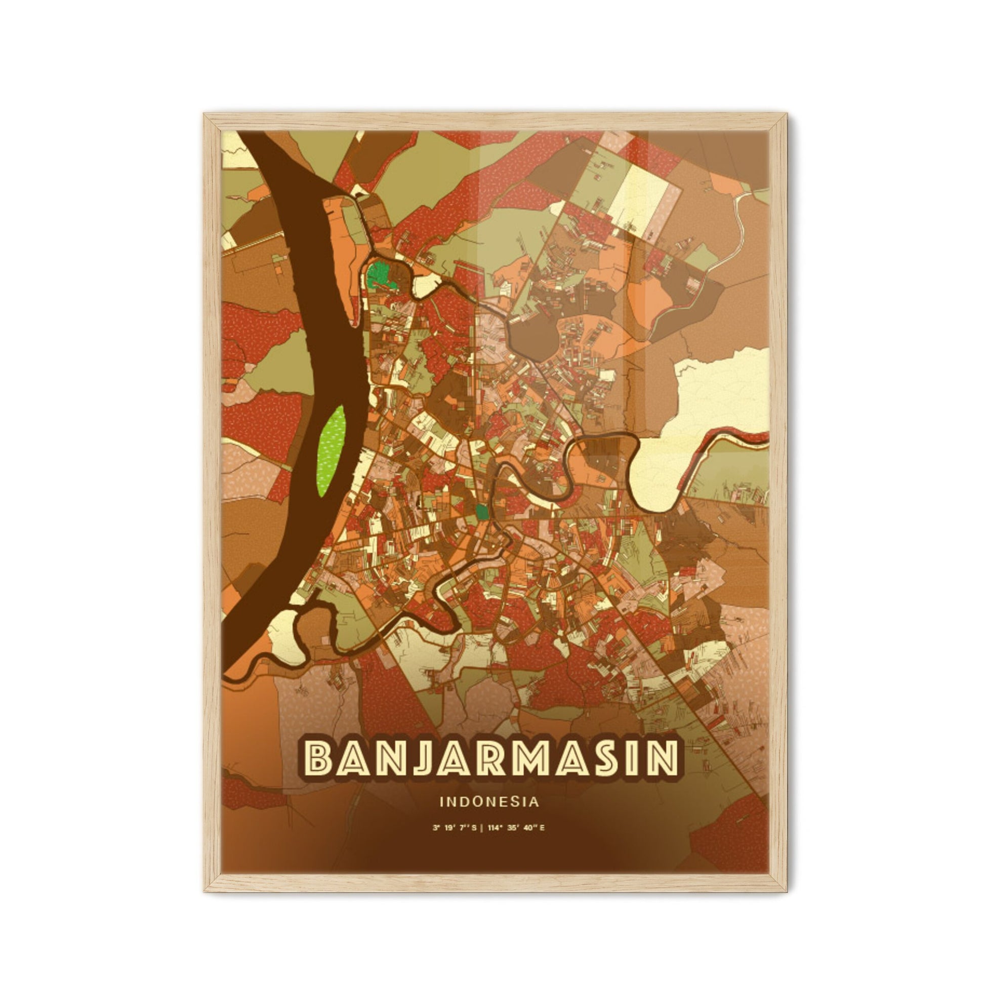 Colorful BANJARMASIN INDONESIA Fine Art Map Farmhouse