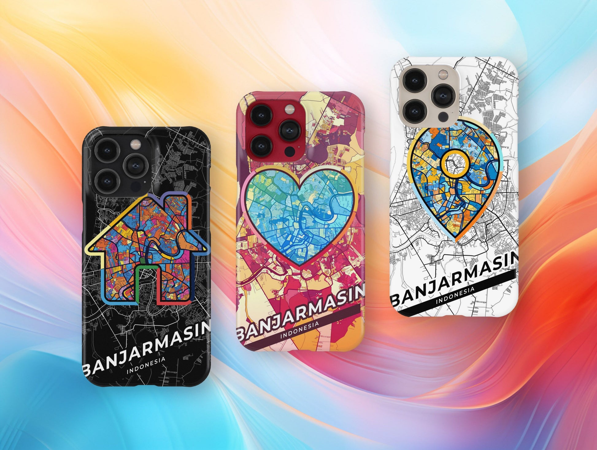 Banjarmasin Indonesia slim phone case with colorful icon. Birthday, wedding or housewarming gift. Couple match cases.