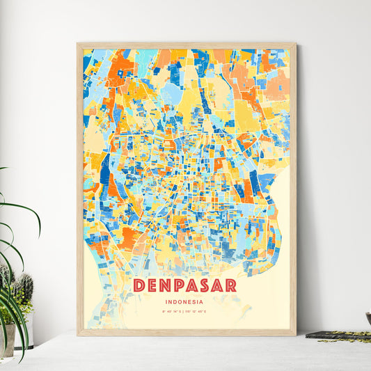 Colorful DENPASAR INDONESIA Fine Art Map Blue Orange