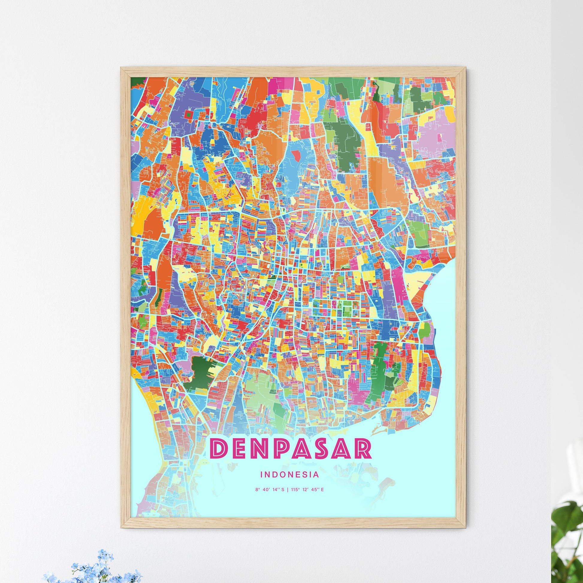 Colorful DENPASAR INDONESIA Fine Art Map Crazy Colors