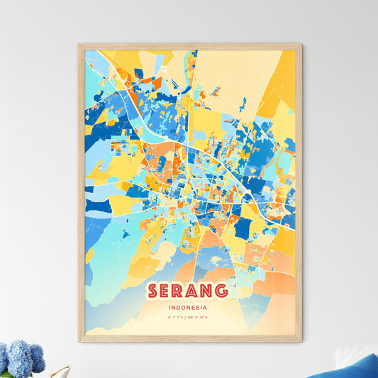 Colorful SERANG INDONESIA Fine Art Map Blue Orange