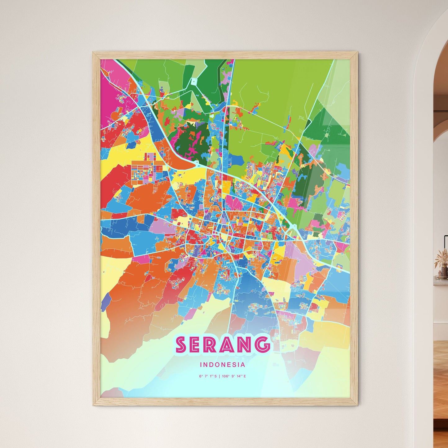 Colorful SERANG INDONESIA Fine Art Map Crazy Colors