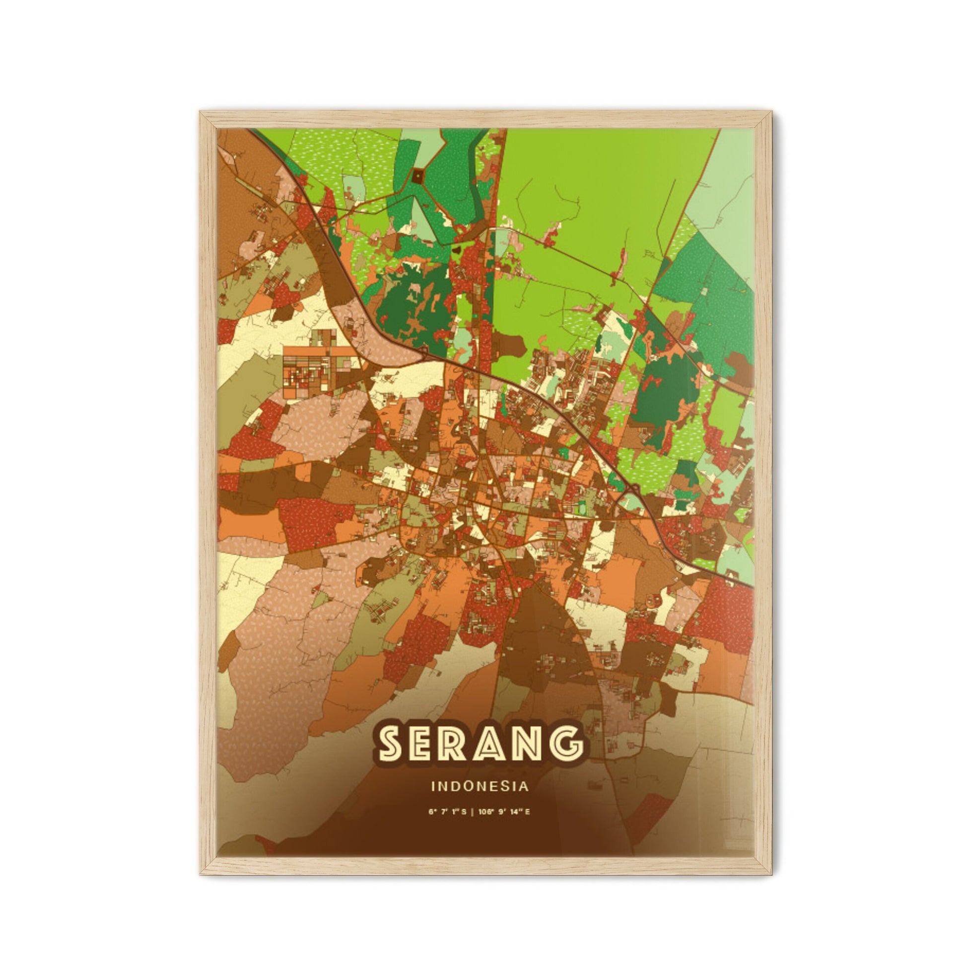 Colorful SERANG INDONESIA Fine Art Map Farmhouse