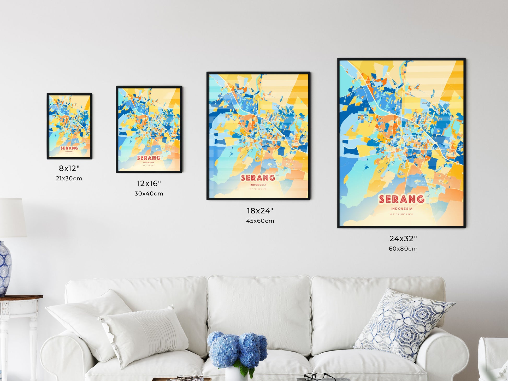 Colorful SERANG INDONESIA Fine Art Map Blue Orange