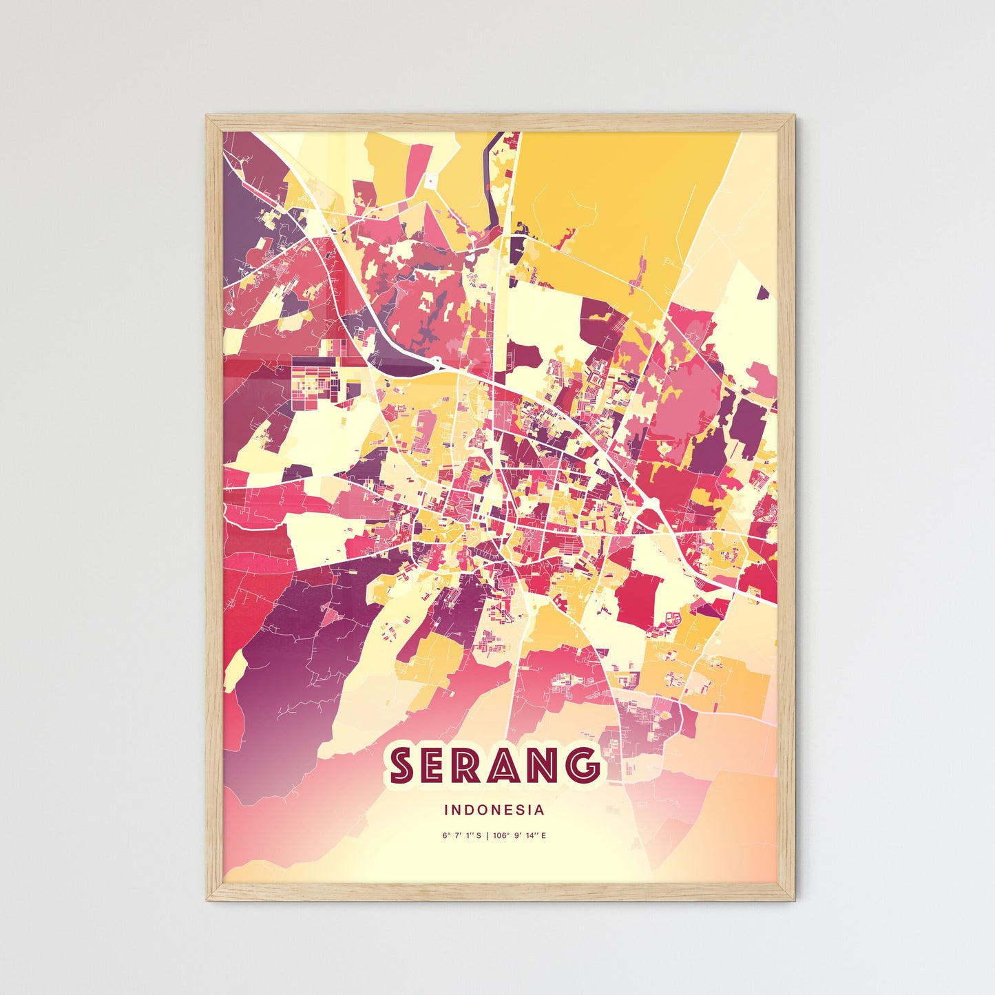 Colorful SERANG INDONESIA Fine Art Map Hot Red