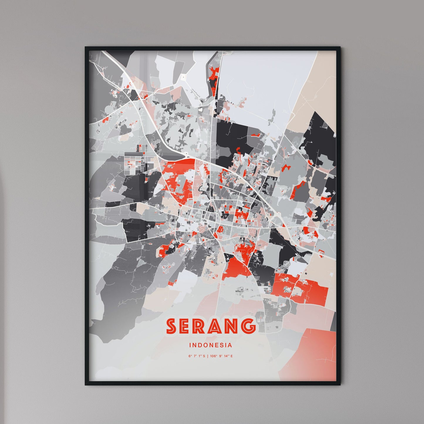 Colorful SERANG INDONESIA Fine Art Map Modern