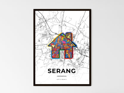 SERANG INDONESIA minimal art map with a colorful icon. Style 3