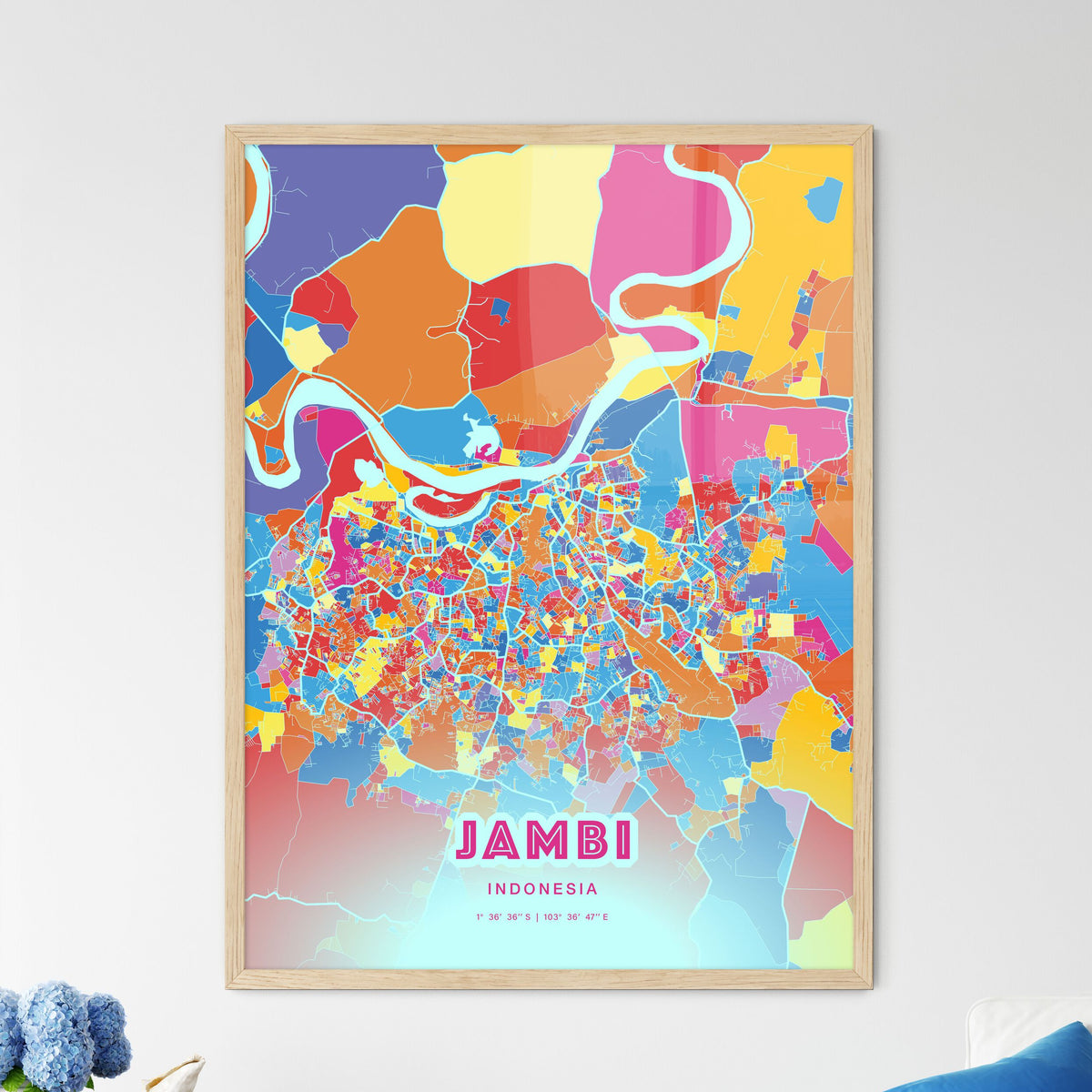Colorful JAMBI INDONESIA Fine Art Map Crazy Colors