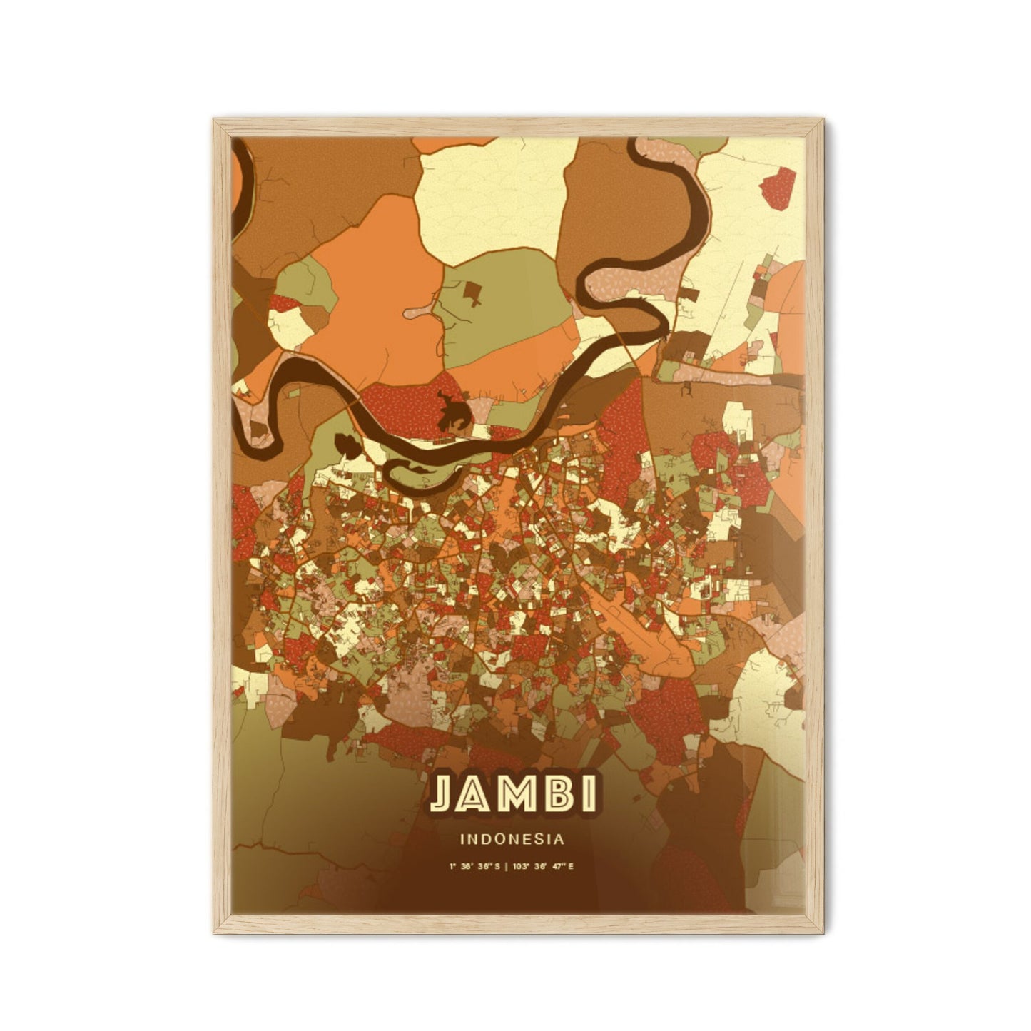 Colorful JAMBI INDONESIA Fine Art Map Farmhouse