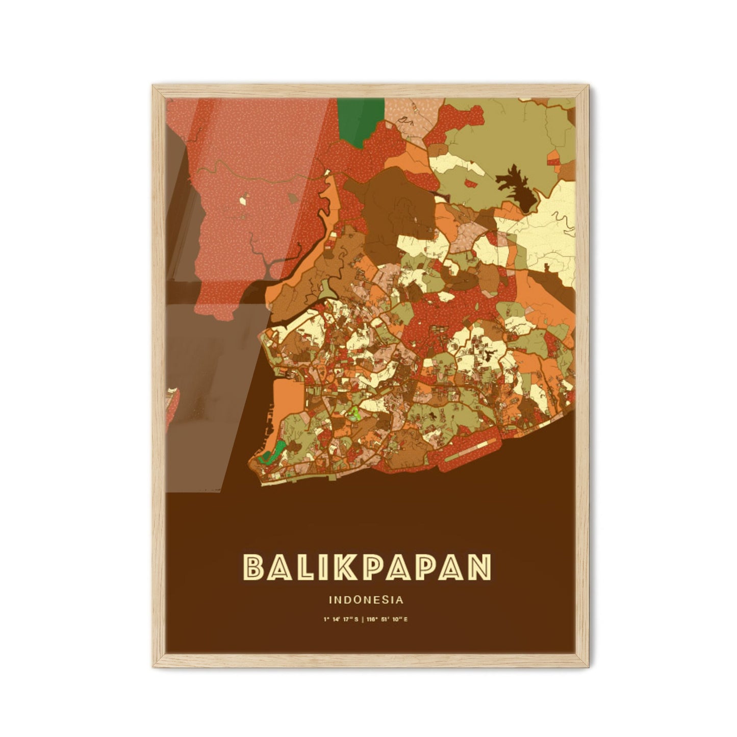 Colorful BALIKPAPAN INDONESIA Fine Art Map Farmhouse