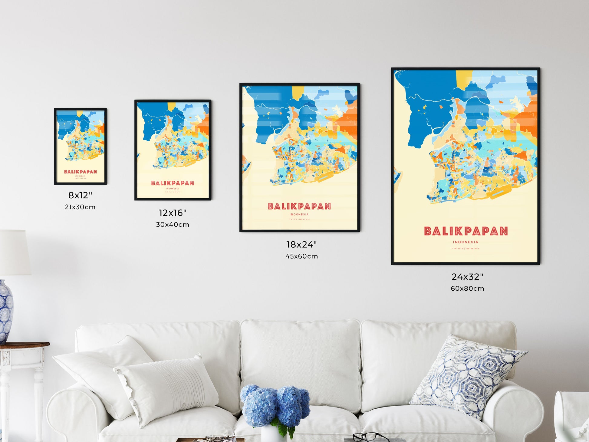 Colorful BALIKPAPAN INDONESIA Fine Art Map Blue Orange